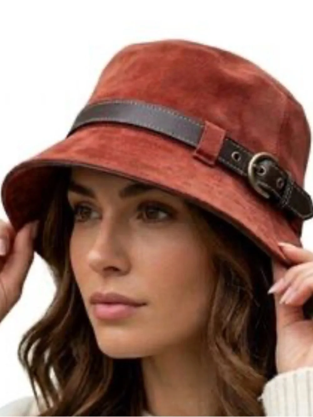 Genuine COACH Chocolate Brown Suede Bucket Hat with Leather Band.